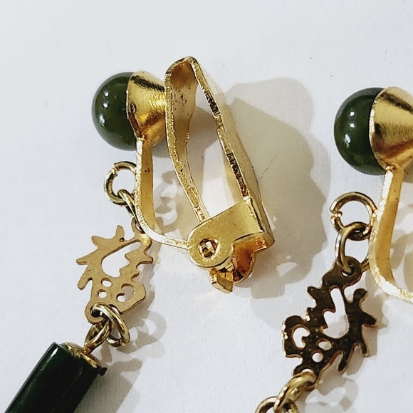 Vintage Genuine Nephrite Jade Drop Earrings - Picture 3 of 5